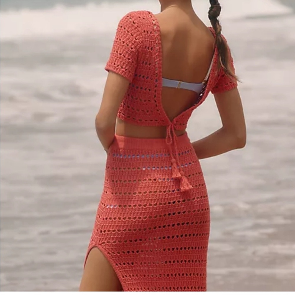 L*Space Coral Crochet Swim Set - Beach Vacation Dress - Picture 2 of 12